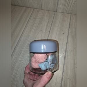 Vintage 80s Shell Shaped Hand Soaps Blue & Pink In A Goose Decorated Jar NWOT